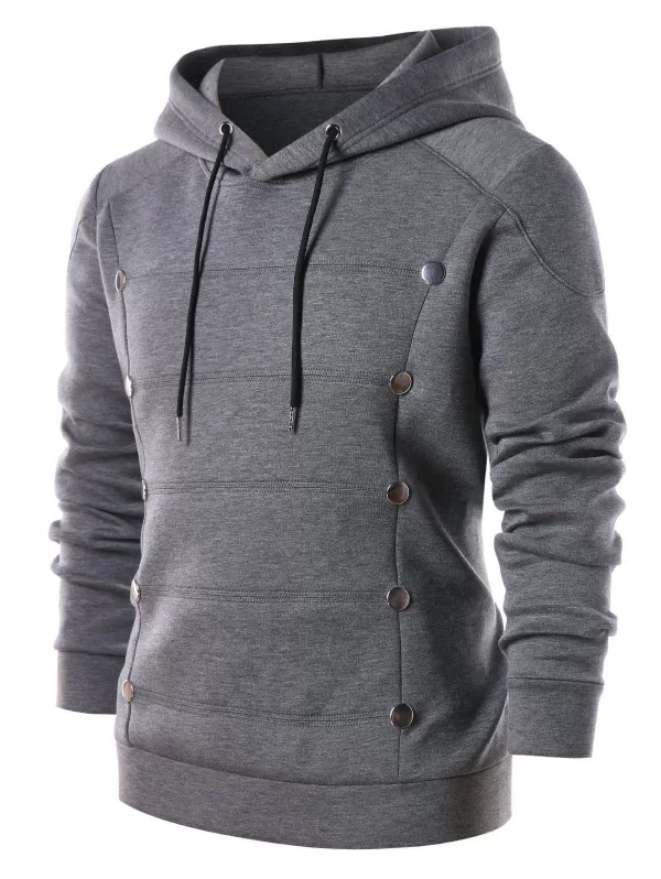 Metal Round Embellished Pullover Hoodie