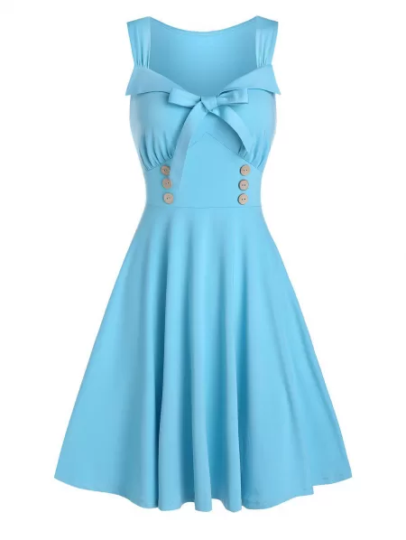 Mock Button Sweetheart Neck Sleeveless Mini Dress