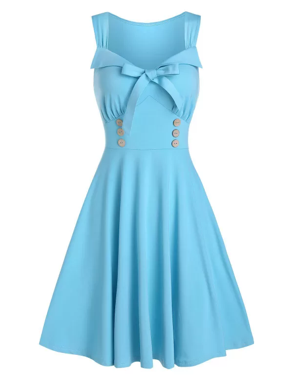 Mock Button Sweetheart Neck Sleeveless Mini Dress