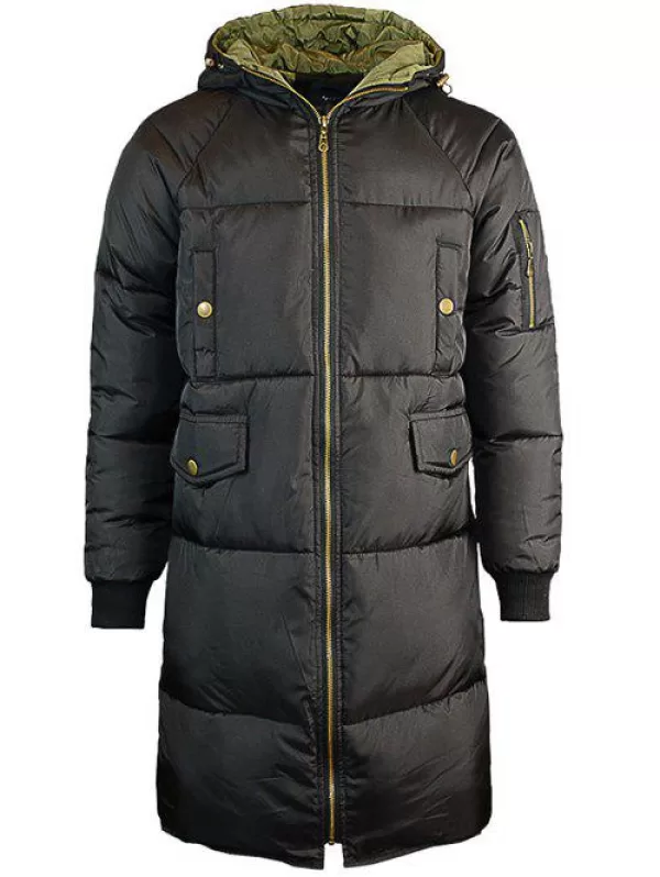 Multi-pocket Drawstring Hooded Lengthen Cotton-padded Coat