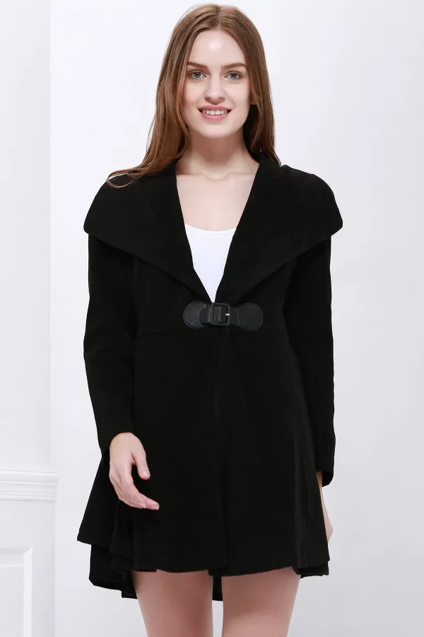 Noble Style Worsted Turn-down Collar Long Sleeves Solid Color Women's Coat