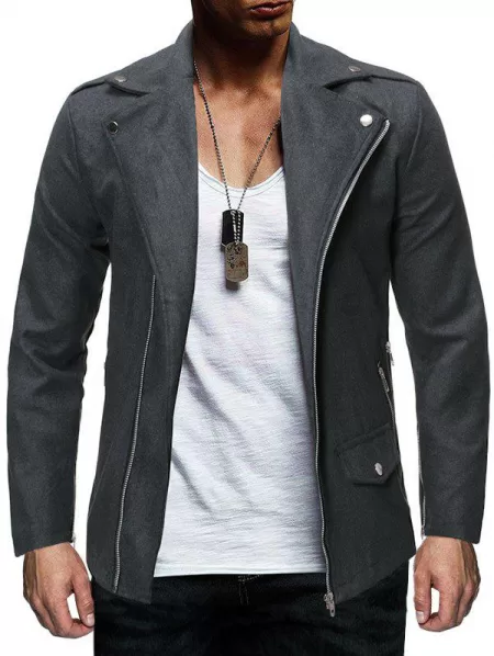 Oblique Zipper Design Solid Color Wool Jacket
