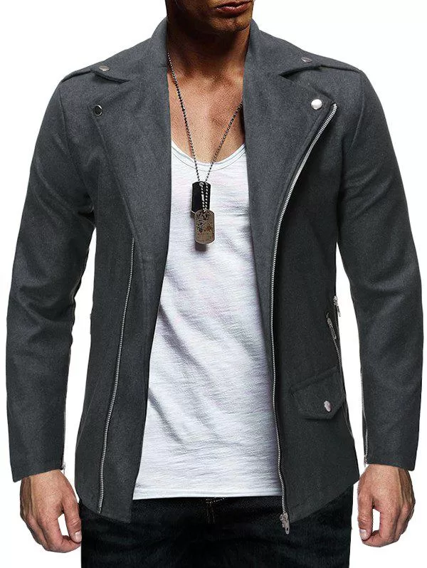 Oblique Zipper Design Solid Color Wool Jacket