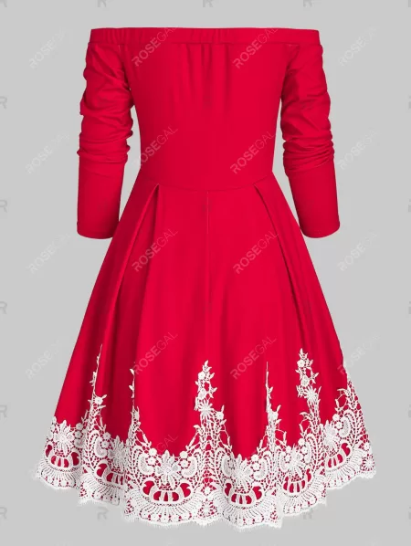 Off The Shoulder Keyhole Lace Insert Dress