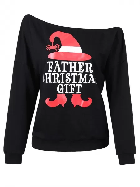 One Shoulder Letter Print T Shirt