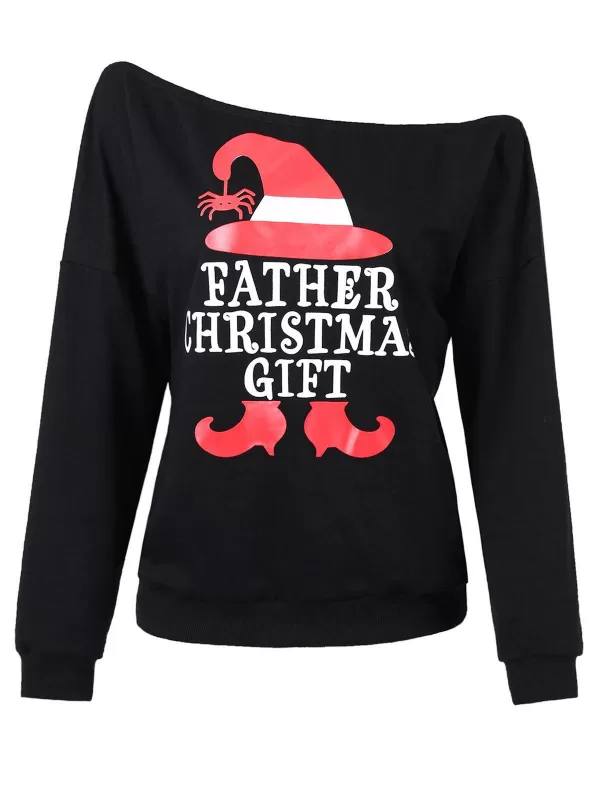 One Shoulder Letter Print T Shirt