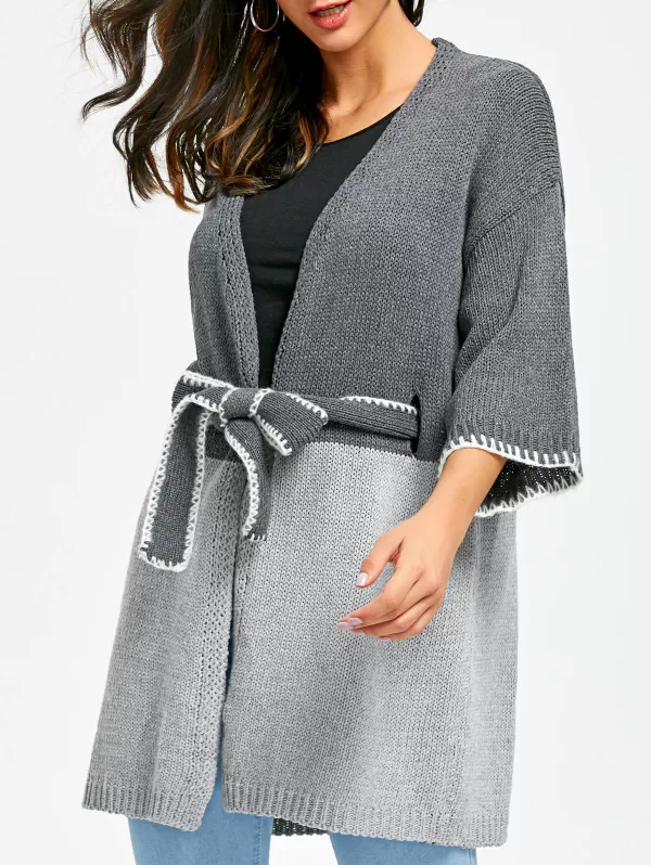 Open Front Color Block Knit Cardigan