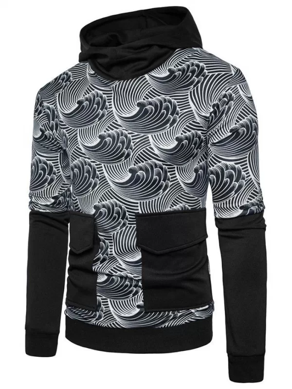 Panel Sea Wave Print Hoodie
