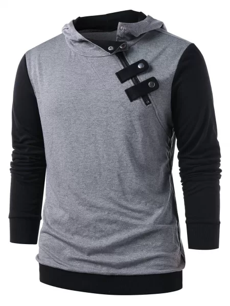 Panel Snap Button Embellished Casual Hoodie