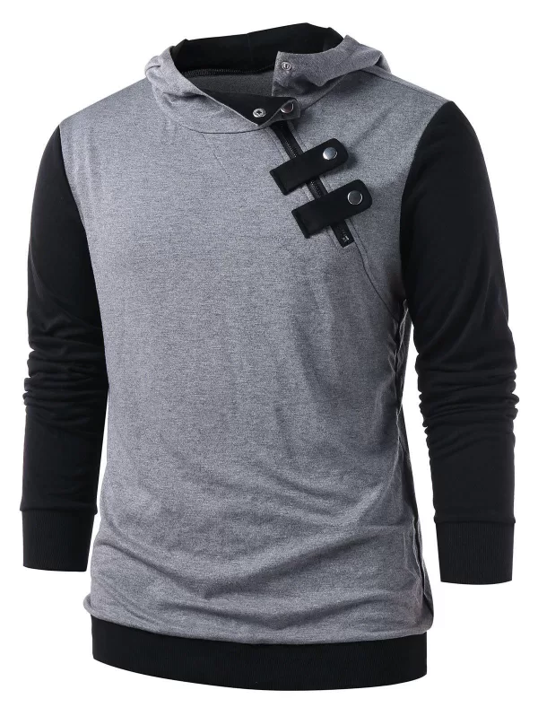 Panel Snap Button Embellished Casual Hoodie