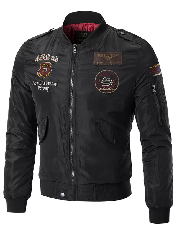 Patches Sleeve Pocket Embroidered Bomber Jacket
