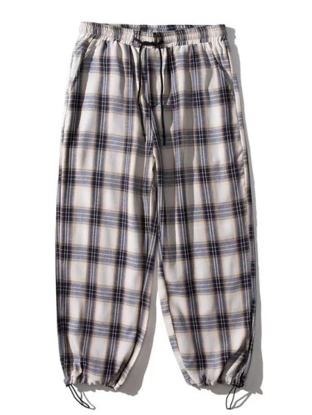 Plaid Pattern Elastic Waist Pants