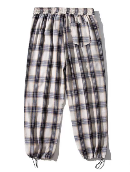 Plaid Pattern Elastic Waist Pants
