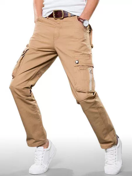 Plain Zip Fly Cargo Straight Pants