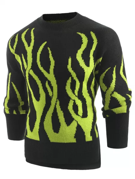 Plant Print Long Sleeve Pullover Sweater