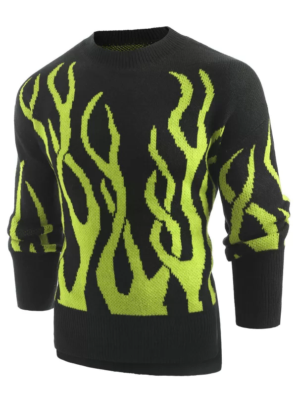 Plant Print Long Sleeve Pullover Sweater