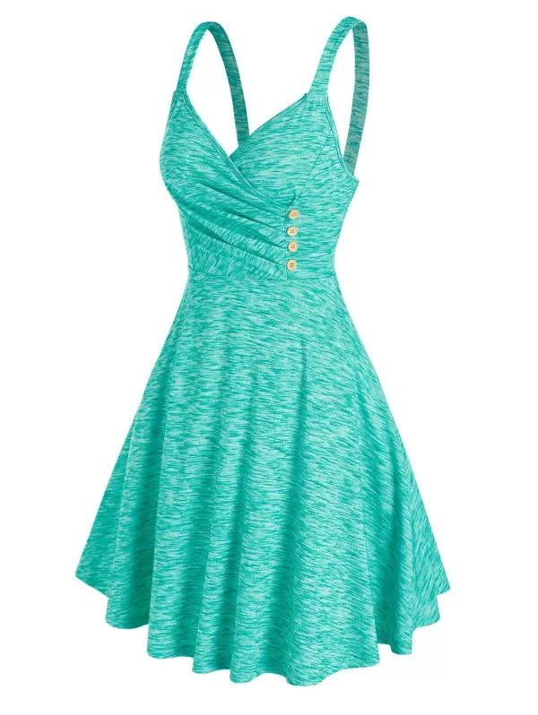 Pleated Buttons Fit And Flare Dress