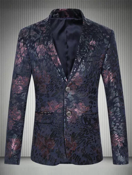 Plus Size Floral Printed Lapel Single Breasted Design Blazer