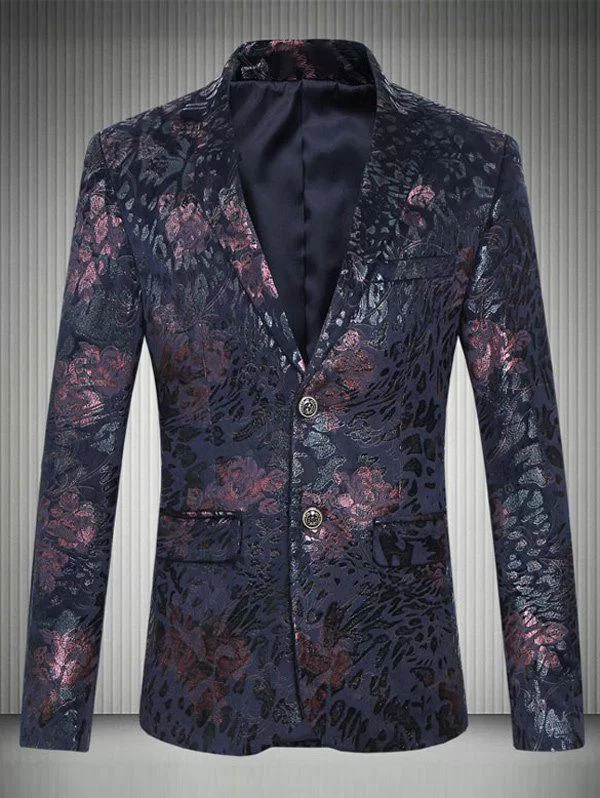 Plus Size Floral Printed Lapel Single Breasted Design Blazer