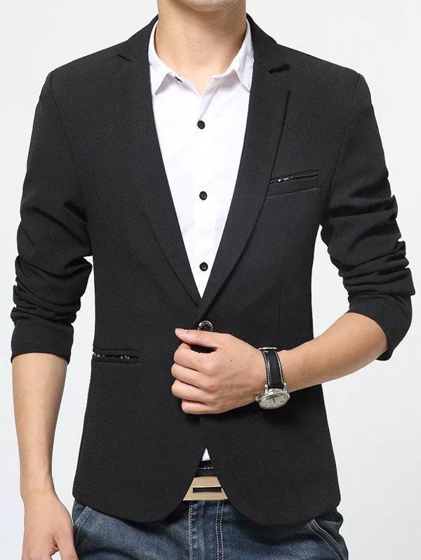 Pocket Notch Lapel One Button Blazer