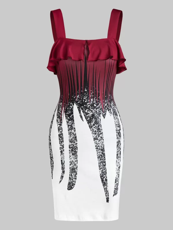 Printed Ruffle Mini Bodycon Dress