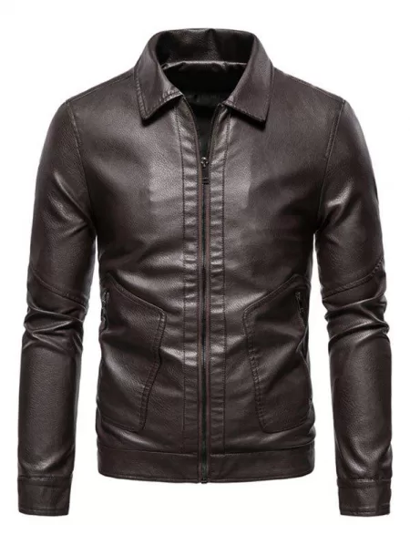 Pu Leather Zip Pocket Jacket