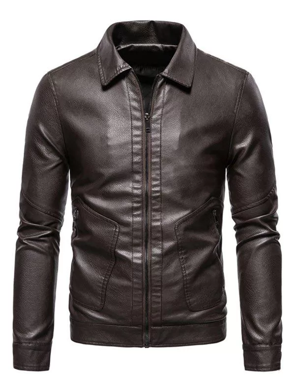 Pu Leather Zip Pocket Jacket