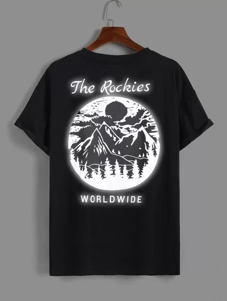 Reflective Landscape Print Short Sleeves T Shirt With Jogger Cargo Pants