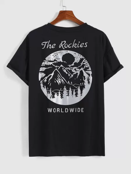 Reflective Landscape Print Short Sleeves T Shirt With Jogger Cargo Pants