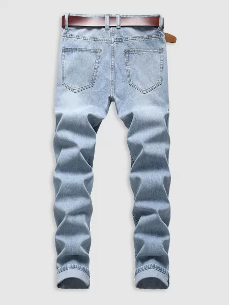 Retro Ripped Zipper Fly Pockets Casual Jeans