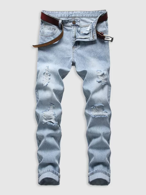 Retro Ripped Zipper Fly Pockets Casual Jeans