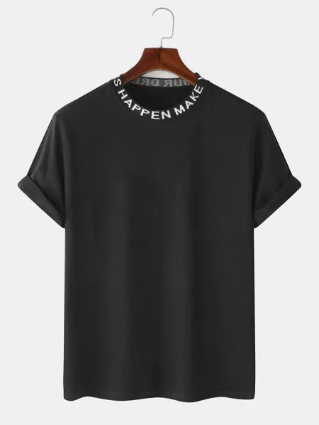 Ribbed Collar Casual T-shirt With Drawstring Sweat Shorts Two Piece Set