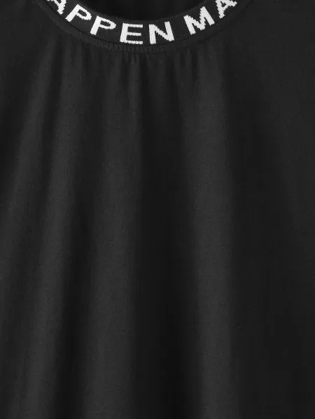 Ribbed Collar Casual T-shirt With Drawstring Sweat Shorts Two Piece Set