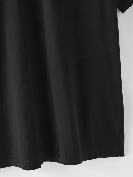 Ribbed Collar Casual T-shirt With Drawstring Sweat Shorts Two Piece Set