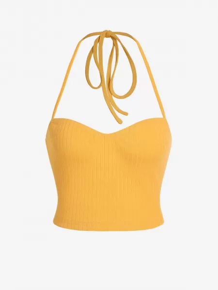 Ribbed Halter Tank Top With Overlap Ol Skirt