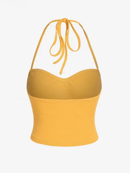 Ribbed Halter Tank Top With Overlap Ol Skirt