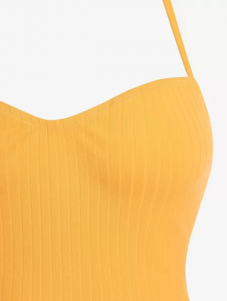 Ribbed Halter Tank Top With Overlap Ol Skirt