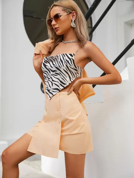 Ribbed Halter Tank Top With Overlap Ol Skirt