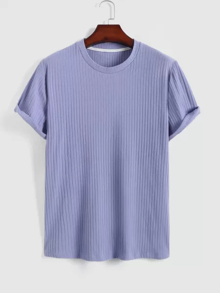 Ribbed Short Sleeve Basic T Shirt