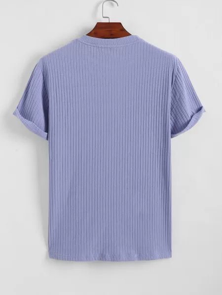 Ribbed Short Sleeve Basic T Shirt