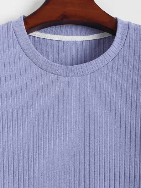 Ribbed Short Sleeve Basic T Shirt