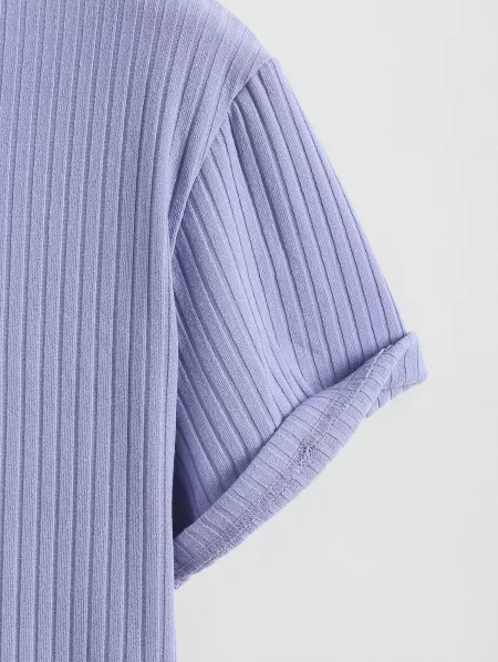 Ribbed Short Sleeve Basic T Shirt