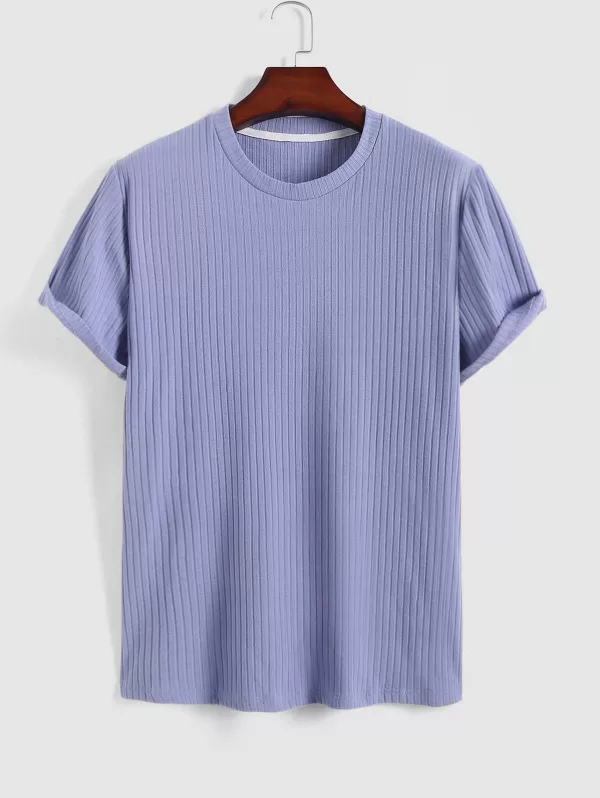 Ribbed Short Sleeve Basic T Shirt