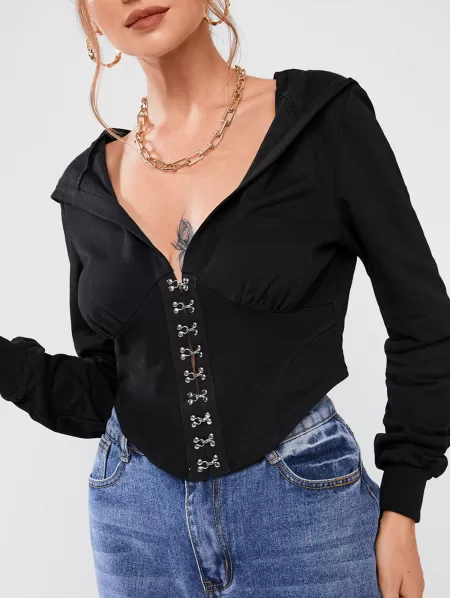 Ruched Hook-and-eye Corset-style Hoodie