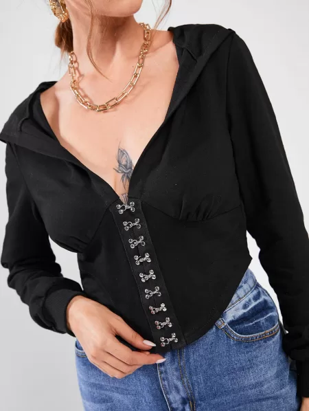 Ruched Hook-and-eye Corset-style Hoodie