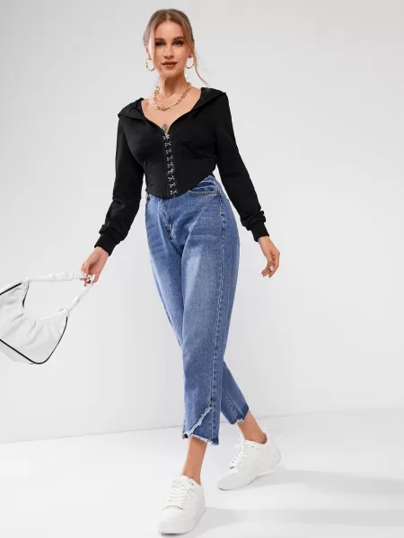 Ruched Hook-and-eye Corset-style Hoodie