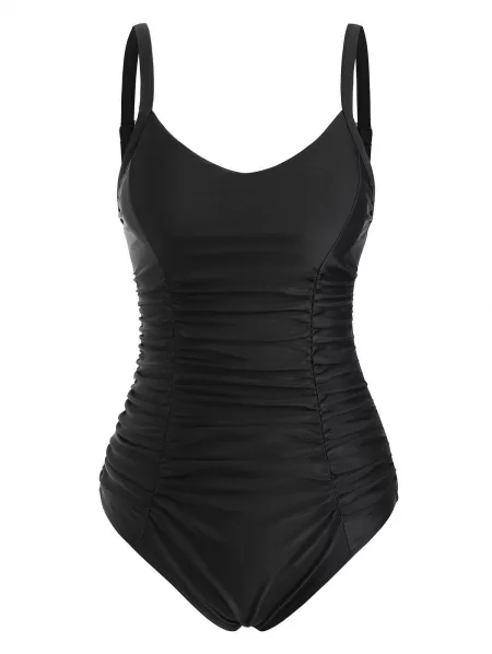 Ruched Tummy Control Ladder Cut One-piece Swimsuit