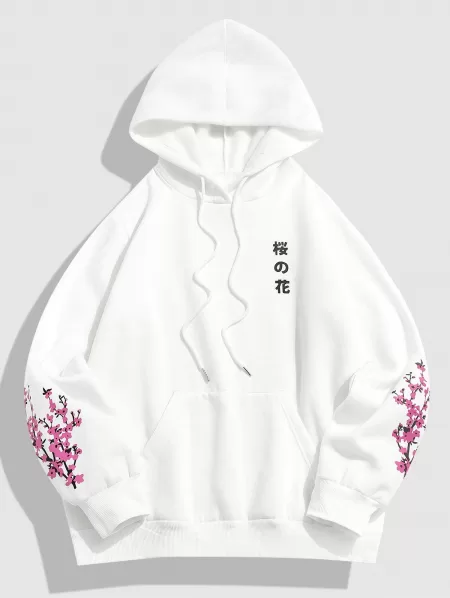 Sakura Print Flocking-lined Japanese Hoodie