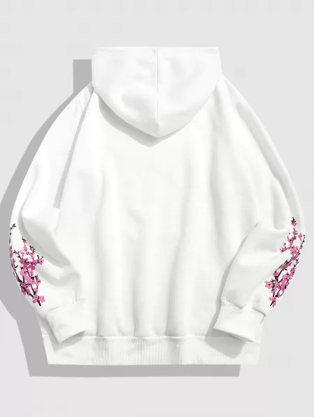 Sakura Print Flocking-lined Japanese Hoodie