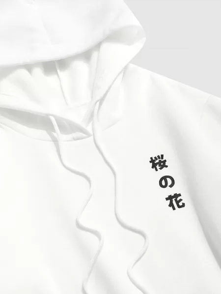 Sakura Print Flocking-lined Japanese Hoodie